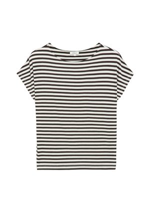 Zwart-wit horizontaal gestreept T-shirt met korte mouwen, ronde hals en losse pasvorm.