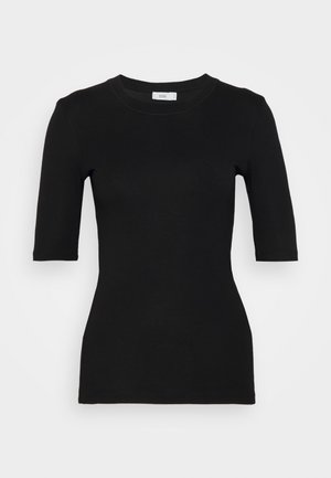 Svart kortermet tettsittende topp laget av glatt bomullsstoff, med rund hals og minimalistisk design uten ekstra mønstre eller utsmykninger.