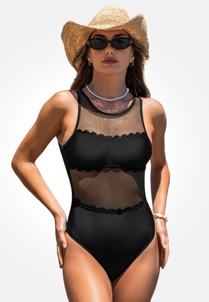 SHEER SCALLOPED - Badeanzug - black