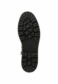 Zwarte rubberen zool met diepe groeven, voorzien van een patroon voor grip; gemarkeerd met maat 37. Vlak en ovale vorm met versterkte randen.