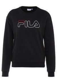 Felpa nera realizzata in misto cotone, con maniche lunghe, scollatura rotonda e logo "FILA" audace in bianco e rosso sul davanti.