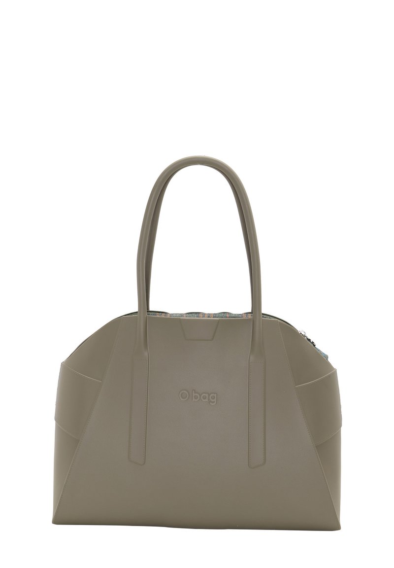 Olive vihreä O bag -kassi, joka on valmistettu kestävästä muovista, ja siinä on jämäkkä muoto, pitkät kahvat sekä vetoketjusuljenta. Minimalistinen muotoilu, jossa on logo-tyyli.