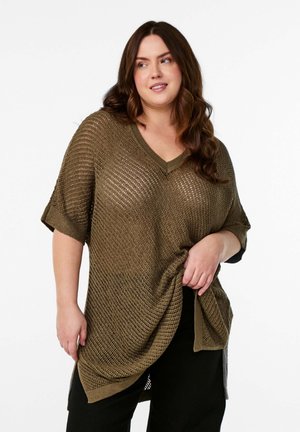 FLASH - KURZARM MIT V-AUSSCHNITT - Basic T-shirt - dusky green