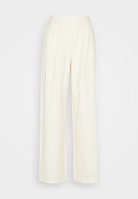 Breda byxor i ljuskrämsfärgad tyg, med framfickor, en slät yta och en medelhög midja för en avslappnad passform.