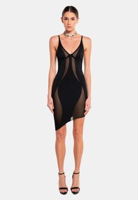 OW Collection - SWIRL MESH - Cocktailjurk - black Miniatuurafbeelding 1