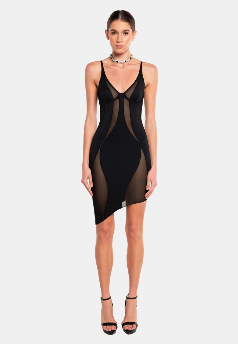 OW Collection - SWIRL MESH - Cocktailjurk - black, Vergroten