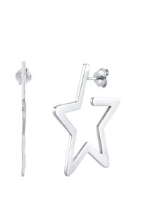Silver star-shaped earrings with a thin, open design and stud backing, featuring smooth edges and a polished finish.