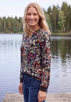 Cecil, LONG-SLEEVE SPLIT NECK BLOUSE WITH PRINT - Blusa - truffle brown