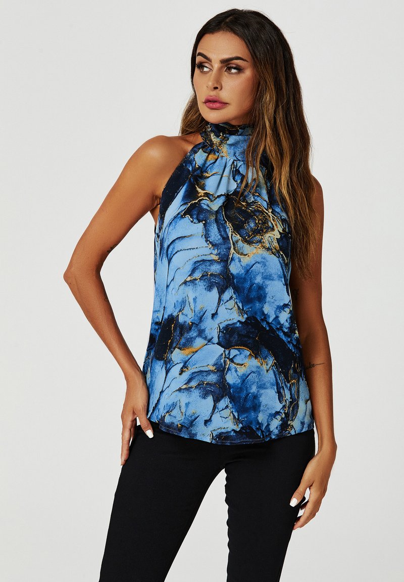 FS Collection MARBLE PRINT HALTER TIE BACK Top navy/dunkelblau