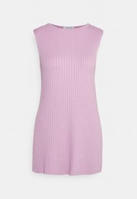 Top sem mangas em rosa claro, com um decote redondo e um corte descontraído. Feito de um tecido macio, apresenta uma textura vertical por todo o material.