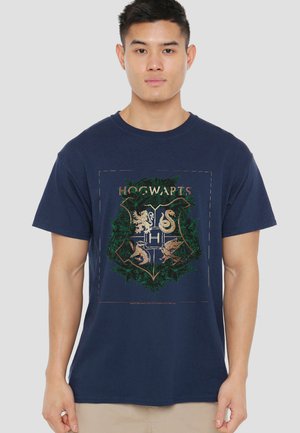 Cotton Soul, HARRY POTTER GREEN FLORAL HOGWARTS HOUSE CREST - Print T-shirt - dark blue