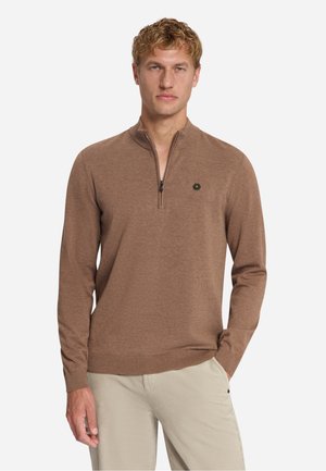 NO EXCESS, MELANGE HALF-ZIP JUMPER - Pullover - light brown