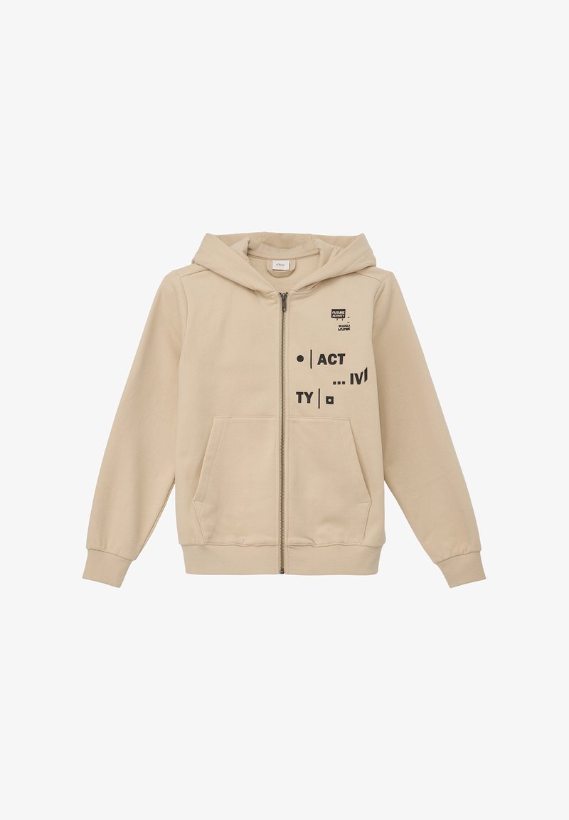 s.Oliver MIT GUMMIERTEN SCHRIFTPRINTS - Felpa con zip - beige
