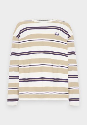 Μπλούζα με μακριά μανίκια και ρίγες σε μπεζ, λευκό και μοβ, με ριμπ ύφανση και στρογγυλή λαιμόκοψη με μικρό λογότυπο στο στήθος.