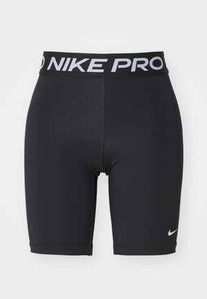 Black athletic shorts featuring a Nike Pro branded elastic waistband. Made of smooth, stretchy fabric with a fitted design and flat seams.
