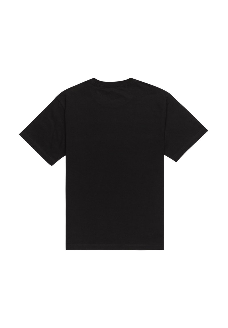 Czarna bawełniana koszulka, krótki rękaw, dekolt okrągły, gładka faktura, bez grafiki ani ozdób, widok z tyłu.