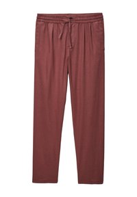 Pantalons lounge bordeaux en tissu doux, avec une taille élastique munie d'un cordon de serrage, des poches latérales et une coupe décontractée.