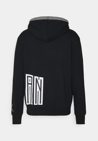 Sweat à capuche noir avec doublure grise dans la capuche, manches longues, et inscription blanche stylisée "AIR" sur le bas gauche du dos.