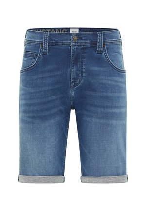 Denimshorts mit einer blauen Waschung, featuring einem umgeschlagenen Saum, fünf Taschen und einem stabilen Bund mit Knopfverschluss.