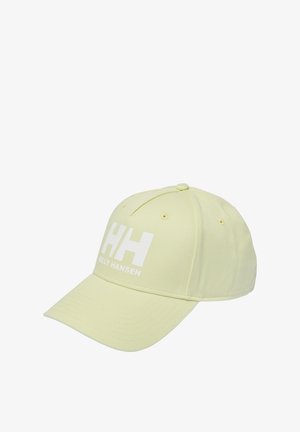 Light yellow baseball cap made of fabric with a curved brim. Features a prominent white "HH" logo and "HELLY HANSEN" text on the front.
