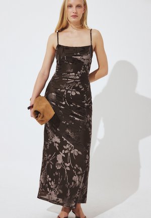 FLORAL PRINT - Dolga obleka - chocolate brown