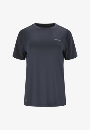 Marineblauw sport T-shirt met korte mouwen en ronde hals, met het "ENDURANCE" logo op de borst en een kleine tekst "QUICK DRY" vlakbij de zoom.