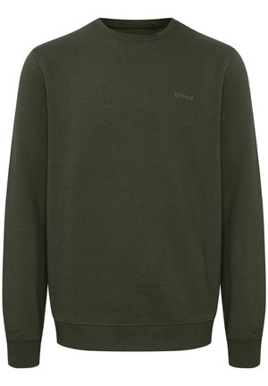 Felpa verde oliva realizzata in tessuto morbido, con scollatura rotonda, maniche lunghe e polsini a coste. Logo "blend" discreto nello stesso colore.