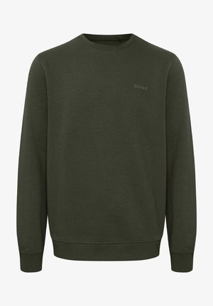 Felpa verde oliva realizzata in tessuto morbido, con scollatura rotonda, maniche lunghe e polsini a coste. Logo "blend" discreto nello stesso colore.