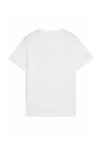 Camiseta de algodón blanca con mangas cortas, escote redondo y una textura suave. La vista trasera muestra un diseño básico sin patrones ni acentos.