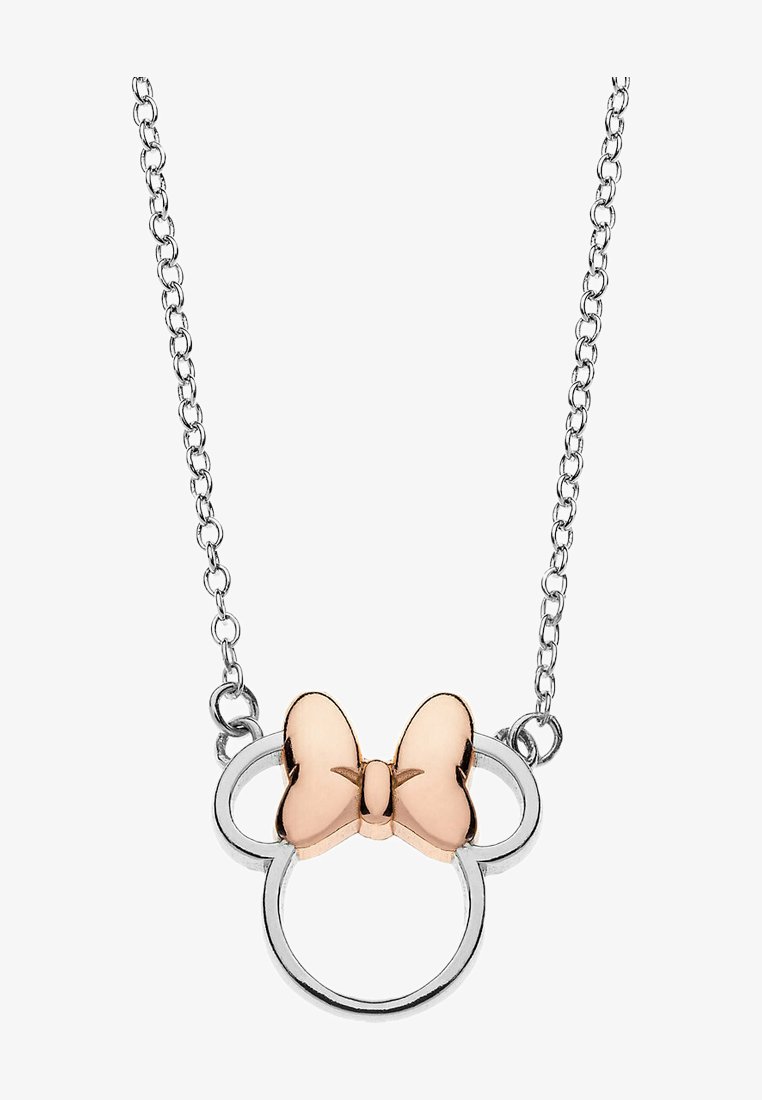 Söljkedja med ett hänge i roséguld utformat som en fjäril inom en cirkulär kontur. Slät metallfinish med glänsande detaljer.