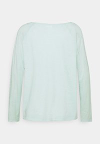 Ljus mintgrön långärmad skjorta med avslappnad passform, mjukt material, raglanärmar och bred halsringning, med en enkel design utan mönster.