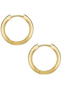 Zelta toni auskari ar pulētu apdari, apaļu formu un bezšuvju dizainu, kurā ir neliela sprādze.