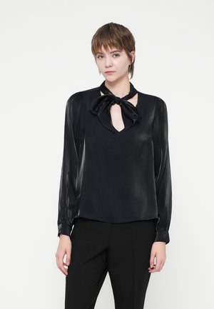 VIESSA V NECK TIE SHIRT - Bluză - black beauty