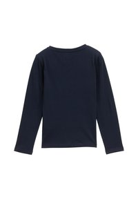 Langarmshirt in dunkelmarineblau, aus weichem Stoff gefertigt. Verfügt über einen Rundhalsausschnitt und einen schlichten Schnitt ohne Muster oder Akzente.