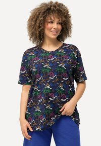 Ulla Popken CORAL REEF SHORT SLEEVE V-NECK  - Triko s potiskem - navy blue