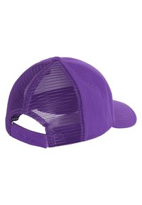 Purple cap with a solid front panel and mesh back. Features a curved brim and an adjustable strap at the rear.