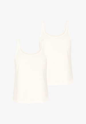 Due magliette senza maniche in cotone bianco con spalline larghe e scollatura arrotondata. Il tessuto appare morbido e liscio con un design classico.