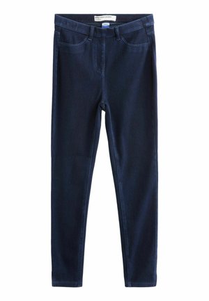 Donkerblauwe denim leggings met een gladde textuur, aansluitend ontwerp en een gemiddelde taillehoogte. Kenmerken klassieke vijf-pocket styling en ri loops.