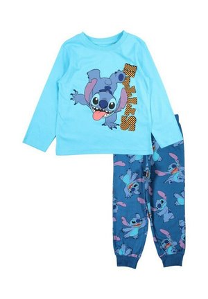 Pyjama composé d'un haut à manches longues bleu clair et d'un pantalon bleu foncé, arborant le personnage ludique de Stitch de Lilo & Stitch de Disney.
