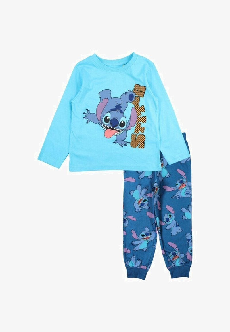 Pyjama composé d'un haut à manches longues bleu clair et d'un pantalon bleu foncé, arborant le personnage ludique de Stitch de Lilo & Stitch de Disney.