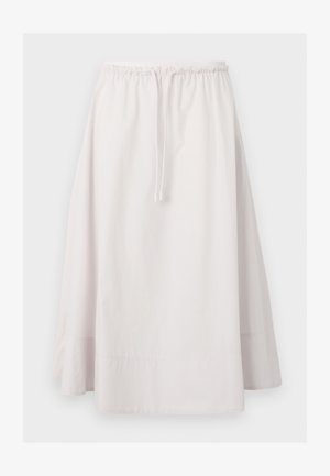 Jupe longue et ample blanche avec taille élastique et cordon de serrage, en tissu léger.