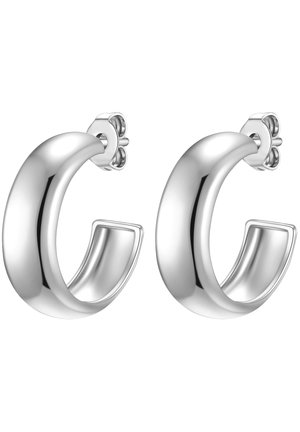 Boucles d'oreilles en argent en forme d'anneau avec une finition lisse et polie. Forme arrondie avec une légère ouverture en bas. Fermeture par une tige.