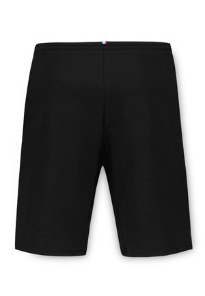 Pantaloni corti neri realizzati in tessuto morbido, caratterizzati da un taglio dritto, una vita elastica e un piccolo accento colorato sul retro.