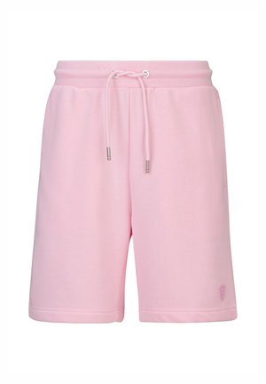 Helle rosa Freizeitshorts mit elastischem Bund und verstellbarem Kordelzug, mit subtiler Logo-Stickerei am unteren linken Bein.