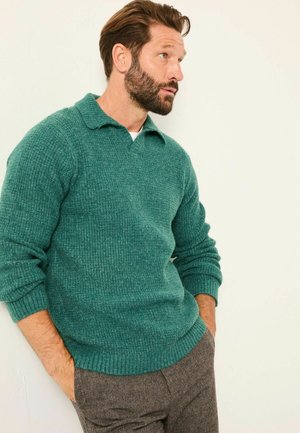 REGULAR FIT - SPLIT COLLAR - Strickpullover - emerald green
