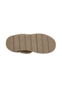 Lichtbeige slipperzool met een gestructureerd patroon met bladvormen, gemaakt van rubber met gesegmenteerde groeven voor grip.