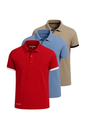 SET OF 3 - Poloshirts - blue red brown