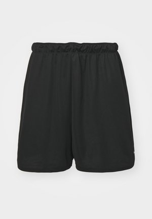 Černé sportovní šortky s elastickým pasem, hladkou texturou a volným střihem. Bez viditelných vzorů nebo kovových prvků.