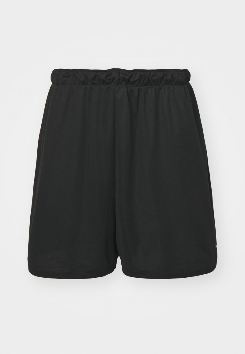 Svarte treningsshorts med elastisk midje, glatt tekstur og en avslappet passform. Ingen synlige mønstre eller maskinvare.