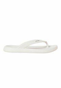 Sandale flip-flop en caoutchouc blanc avec semelle texturée et brides à motifs avec un petit nom de marque "JACK & JONES" sur un côté.